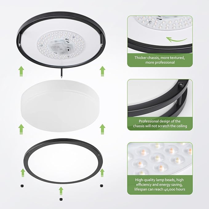 Flush Mount Ceiling Light - 2 Pack 36W 3000K/3500K/4000K/5000K/6000K Dimmable Led Ceiling Light Fixture for Kitchen Hallway Bedroom Bathroom (2, Black, 13 Inch)