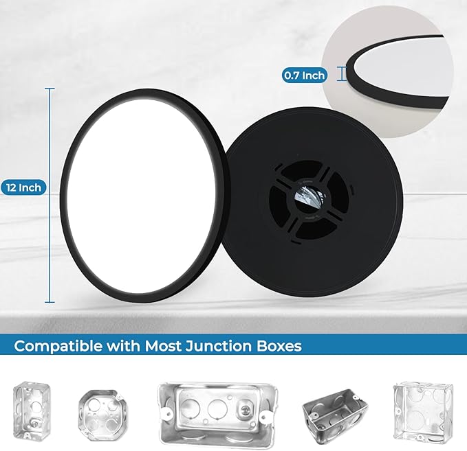 6Pack 12 Inch Slim Dimmable LED Flush Mount Ceiling Light Fixture, 24W=2640LM & 5CCT Selectable (2700K-6500K), Low Profile House Upgrade Led Light for Hallway, Porch & Closets, Black