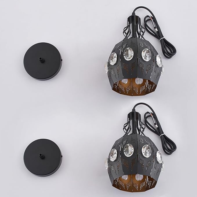 YLONG-ZS Black Lantern Pendant Lights Bedroom Restaurant 2 PK, Farmhouse Kitchen Island Pendant Ceiling Light with 6.07 Ft Wire, Hanging Pendant Lighting for Restaurant Bedroom Dining Room Living Room