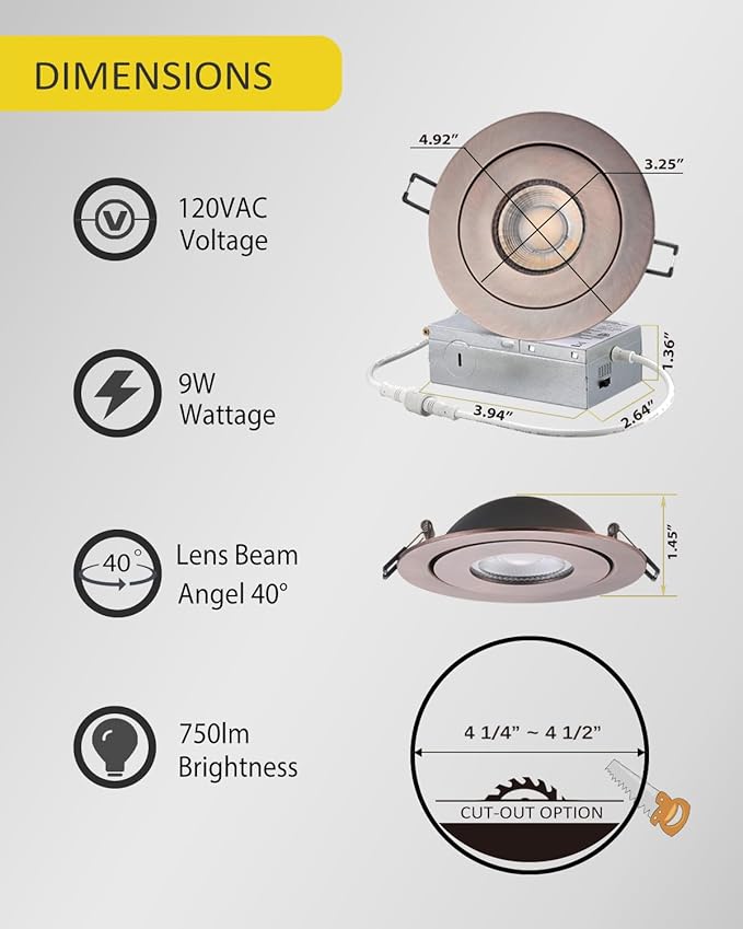 POPANU Recessed Lights 4 Inch, Oil Rubbed Bronze Gimbal Downlight with 360° Rotation to Highlight Artwork and Create Accent Lighting in Living Room or Kitchen 6 Pack