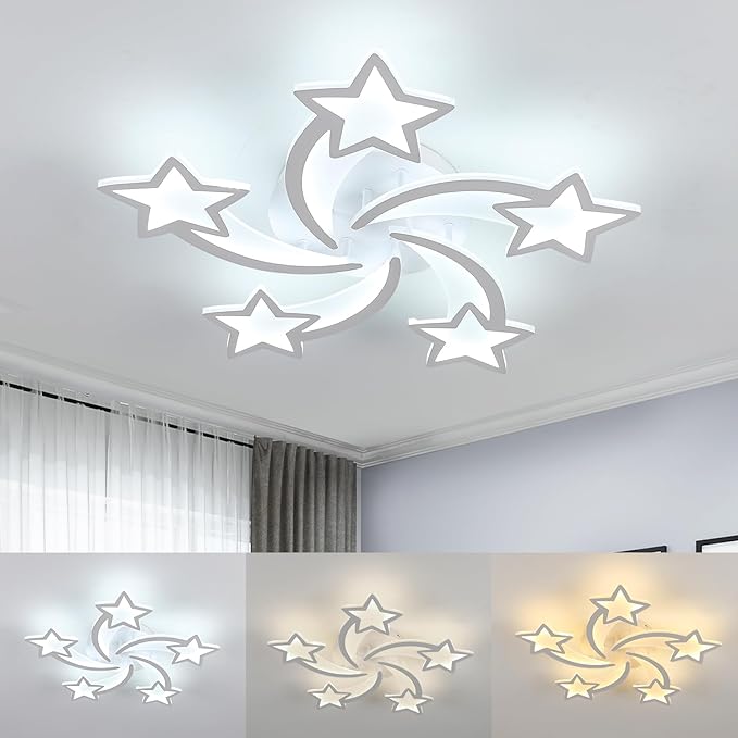 Goeco Kids Ceiling Light, 3 Light Modes (3000K/4500K/6000K) Modern Acrylic LED Close to Ceiling Light Fixture, White Star Shape Flush Mount Lamp for Kids Room, Nursery, Bedroom, Living Room