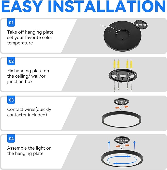 4PK 15.8 inch LED Flush Mount Ceiling Light Fixture,36W Super Slim Black LED Ceiling Light 3600LM,3000K/4000K/6000K CCT Selectable,Close to Ceiling Round Flat Panel light for Bedroom,Kitchen,Hallway