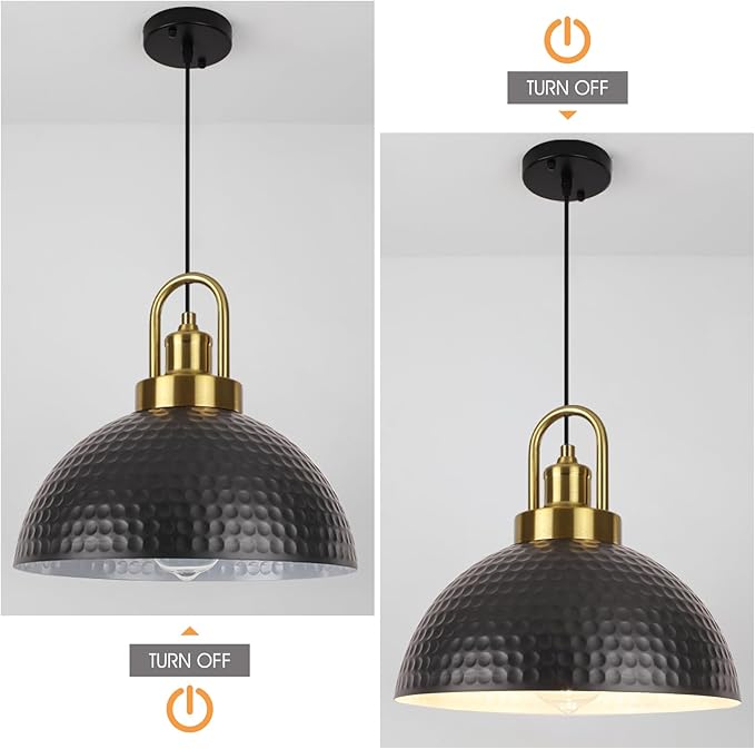 Black Pendant Lights, Farmhouse Kitchen Pendant Lighting Over Island, Vintage Island Lights for Kitchen, Hammered Pendant Light Fixtures for Dining Room, Bedroom, Hallway, Bar, Sink