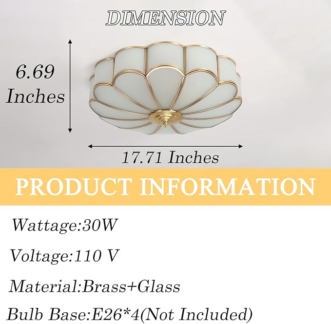 MIXL-18 Inch Brass Flush Mount Ceiling Light,4-Bulbs Flower Shape Living Room Light Fixture,Mid Century Ceiling Lamp for Bedroom and Entryway