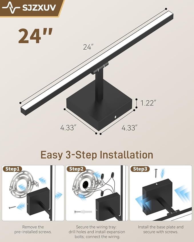 Morden Vanity Lights, Black Bathroom Light Fixtures LED Lighting Bar, 5CCT&Dimmable Bath Wall Lamp, Rotatable 24IN Vanity Fixture Over Mirror-ETL Certified, Ideal Gift for Housewarming & Holiday