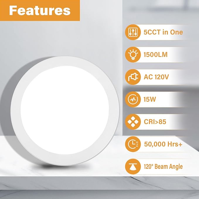 7 inch Flush Mount LED Ceiling Light Dimmable Ultra Slim Round Flat Ceiling Lamps 5CCT-2700K/3000K/3500K/4000K/5000K LED Ceiling Lights for Kitchen,Bathroom,Hallway ETL Listed 3 Pack(White)