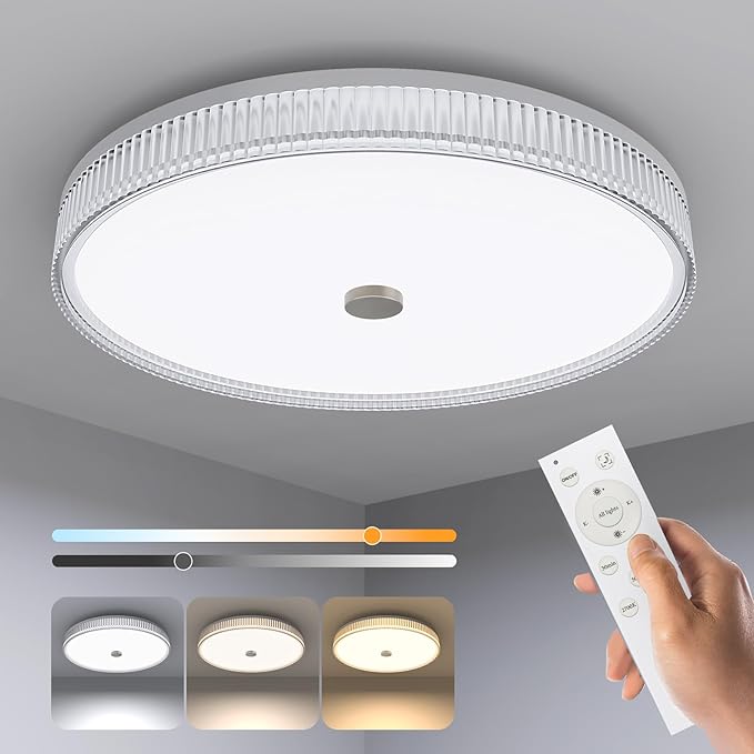 OOWOLF Flush Mount LED Ceiling Light Fixture, 2700K-6500K Super Bright 40W 4000LM 15.75 Inch Dimmable Warm/White Light Kitchen Light Modern Ceiling Lamp for Bedroom Bathroom, Chandeliers with Remote