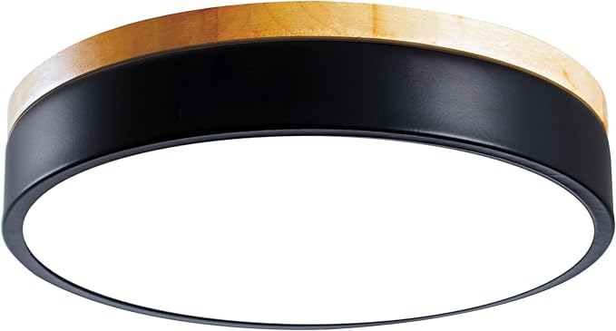 Dimmable LED Wood Flush Mount Ceiling Light Fixture 3000-6000K Tunnable 12 Inch, 24W Modern Close to Ceiling Light, Bedroom Light for Kitchen, Hallway, Black, Type B 5CCT