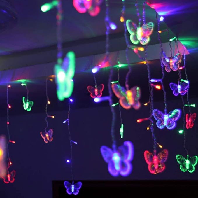 Curtain Butterfly String Light 20Ft 120LED Window USB Fairy Lights 24 Butterfly 8 Modes with Remote Control for Room Bedroom Patio Party Wedding Holiday Christmas Decoration (Colorful)