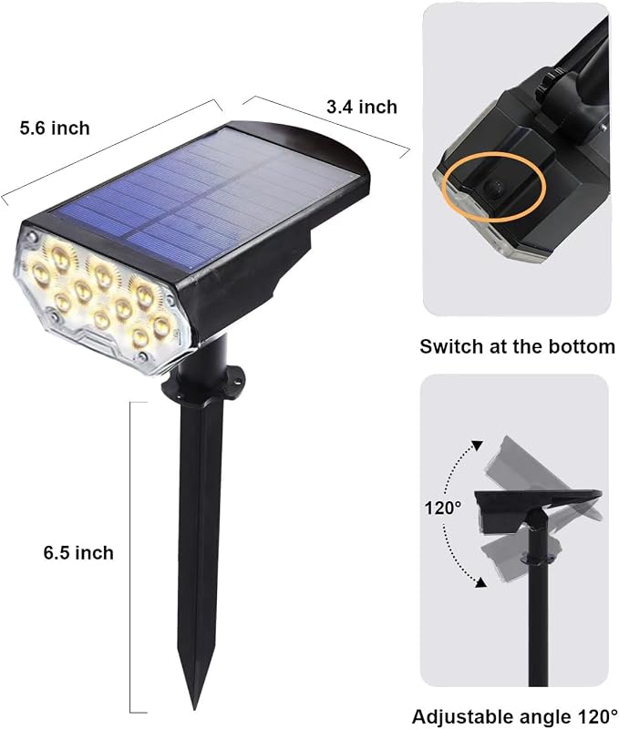 6 Pack Solar Spot Lights Outdoor Waterproof, 20 LEDs Bright Landscape Spotlights Dusk to Dawn, Warm White Adjustable Uplights for Yard Tree House Garden Wall Pathway, IP65