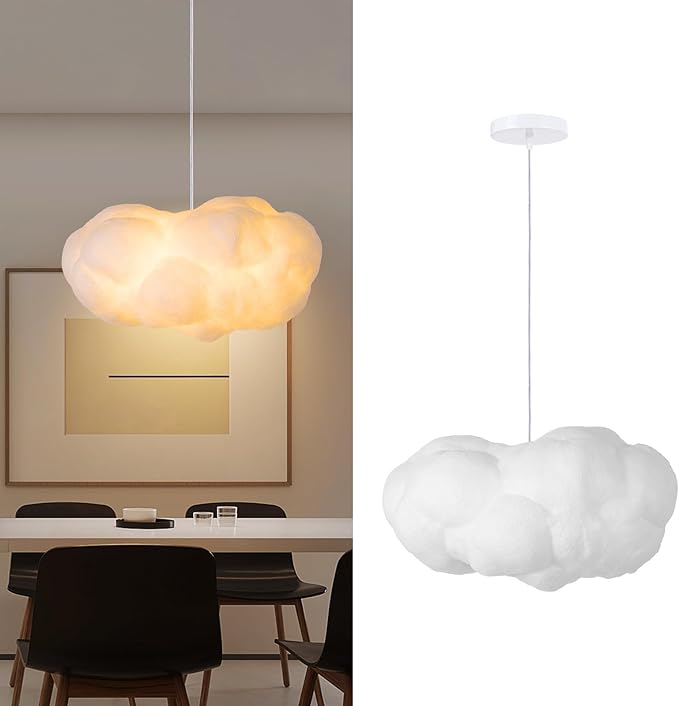 Arturesthome 2-Light White Cloud Pendant Light,Modern Fluffy Cotton Chandelier LED Ceiling Hanging Light Fixture for Bedroom Hotel Restaurant Cafe-19.65in