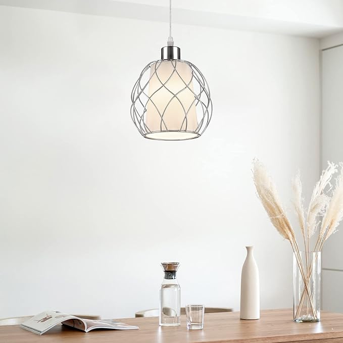 Cinkeda Hanging Lights with Plug in Cord,Hanging Lamps That Plug into Wall Outlet with Dimmable Switch and 15 ft Clear Cord, Swag Lamp for Bedroom Kitchen Island Living Room (Bulb Included)
