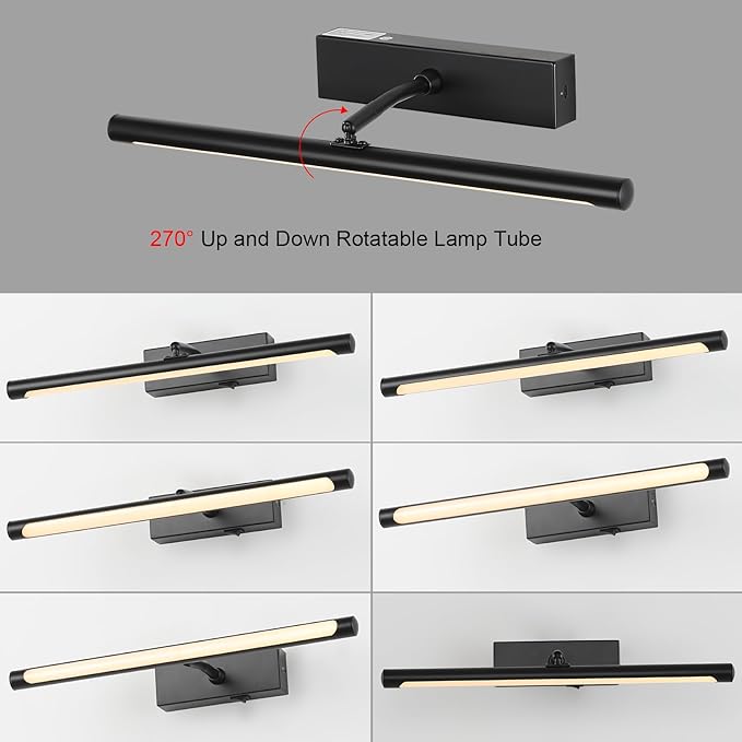 Picture Light for Wall Battery Operated, 20" Rechargeable Art Light with Remote and Timer for Painting, 9000mAh Wireless Wall Light for Display, Artwork, Portrait, Gallery, Black
