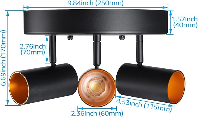 LEONLITE 36W 5CCT 3 Light LED Directional Ceiling Spotlight Fixtures, Adjustable Spot Light Flush Mount, Dimmable Accent Lighting for Kitchen, Hallway, 110-277V, 3200lm, CRI90, Black