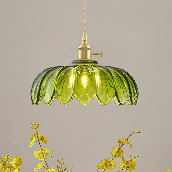 2 Pack Plug in Pendant Light Fixtures, Hanging Light Fixture Glass Pendant Light, Vintage Green Hanging Lamp, Pendant Lighting for Kitchen Island, Bedroom, Dining Room, Living Room