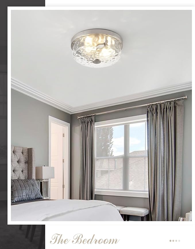 12 Inch Farmhouse Flush Mount Ceiling Light, 2 Light Industrial Close to Ceiling Light, Industrial Ceiling Lighting Fixture for Kitchen Hallway Bedroom Living Room (12.2 Inch Brushed Nickel)