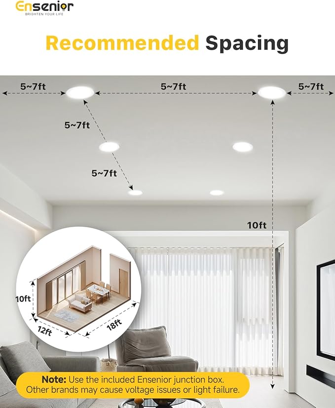 Ensenior 48 Pack 6 Inch LED Recessed Ceiling Light with Night Light, Dimmable, 2700K-5000K 5CCT, 1050LM 12W 120V, High Brightness Canless Wafer Downlight - FCC&ETL