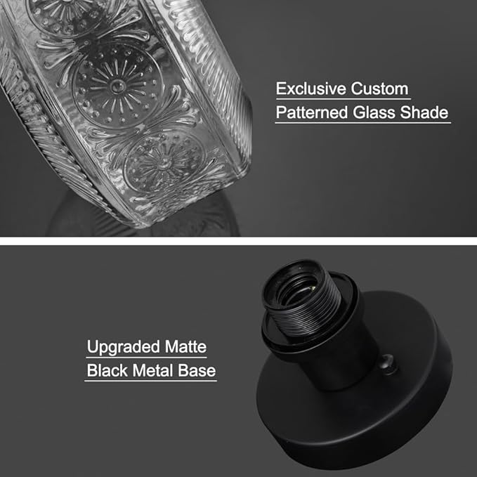 DSMJFU Semi Flush Mount Ceiling Light, Vintage Small Ceiling Light Fixture, Thickened Glass Hallway Lighting Fixture, Black Kitchen Ceiling Mount Light for Entry Way, Bedroom, Bathroom, Porch