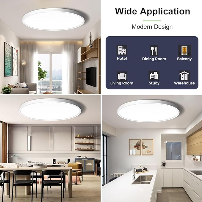 LightingWill 24 Inch LED Flush Mount Ceiling Light Fixture, 4000K Nurture White, 5600LM, 45W, Flat Modern Round Lighting Fixture, 400W Equivalent White Ceiling Lamp for Kitchens, Bedrooms.etc.