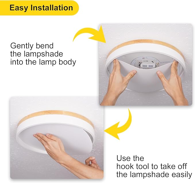 Modern Wood White Flush Mount Ceiling Light, 15.74" Round LED Low Profile Close to Ceiling Fixture for Kitchen Bedroom Bathroom Laundry Hallway Entryway Closet Living Room