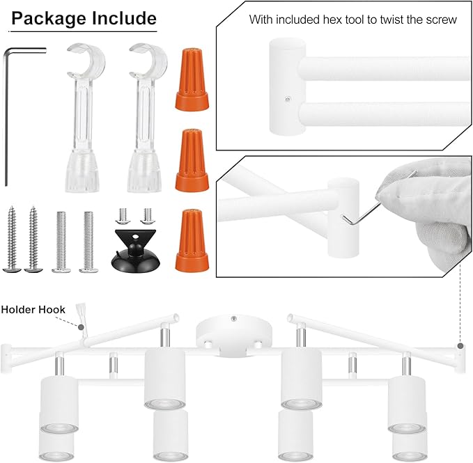 White Track Lighting Fixture Ceiling, Modern Track Light Fixtures Kitchen, 8-Light Rotatable LED Track Lights, Semi Flush Wall Sconces Lighting for Dining Room/Hallway(GU10 Socket, Bulb Not Included)