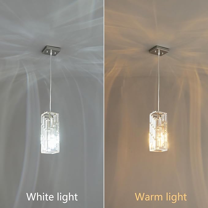 Brushed Nickel Pendant Lighting Modern Pendant Light, Mini Crystal Chandeliers, Adjustable Pendant Light Fixture for Kitchen Island Dinning Room Bedroom (3 Pack)