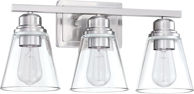 Brushed Nickel 3 Light Bathroom Vanity Light Set,5 Piece Brushed Nickel Bathroom Light Accessories Set,Brushed Nickle 3 Light Bathroom Vanity Fixture with Hardware Set