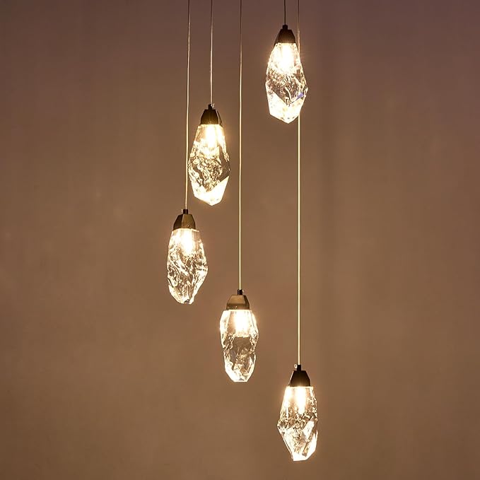 5-Light Modern Crystal Chandelier Dimmable Pendant Light Fixture with Black Teardrop Design Diamond Pendant Lighting for Kitchen Island, Dining Room, Hallway, Bathroom