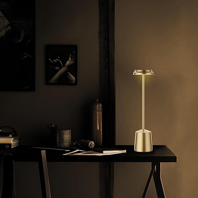 Aluminum LED Cordless Gold Table Lamps Set of 2, Portable Rechargeable 5000mAh Battery Operated Table Light, 3 Color Stepless Dimming Touch Control, Desk Lamp for Dinner/Restaurant/Bars/Coffee Shop