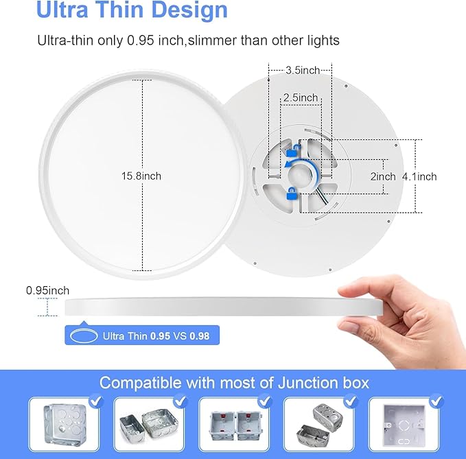 hunhun 6 Pack 16 Inch Dimmable LED Flush Mount Ceiling Light 4800LM Round Light Fixture 5 Color Temperature Selectable Large Flat Ceiling Lamp for Living Dining Room White ETL Listed