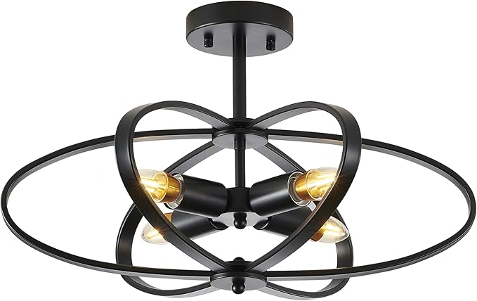 Semi Flush Mount Ceiling Light Chandelier,4-Light Ceiling Lighting Fixture,20" Farmhouse Style Flower Shape Hanging Light Fixtures Ceiling,Black(Bulbs NOT Included)