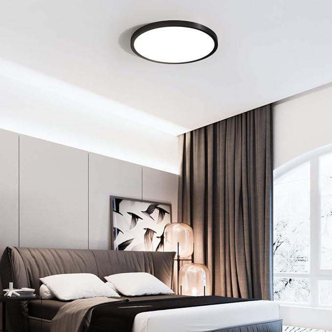 TALOYA Surface Mount LED Ceiling Light 12 Inch-2 Pack Black Shell, Equivalent to Traditional 200W Bulb Light for Kitchen Bedroom Utility Closet Room,5 in 1(3000k/3500k/4000k/5000k/6500k)