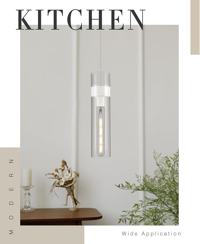 Pendant Lights Kitchen Island (Bulb Included), White Adjustable Modern Glass Pendant Light Over Island, Industrial Pendant Light Fixtures for Dining Room Hallway Bedroom Living Room