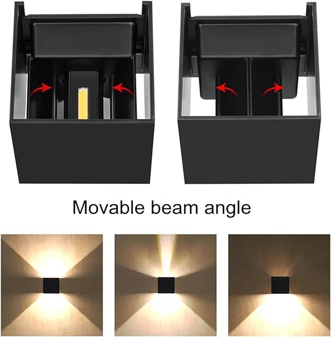 Mille Lucciole 2 Pack LED Outdoor Wall Lights Exterior/Interior, Up and Down Lights IP65 Waterproof Wall Sconces, Square Aluminum Outdoor Wall Lighting Fixtures, Modern Black 12W 6500K Cold Lights