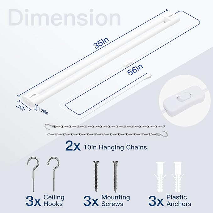 BBOUNDER 3FT LED Shop Light Fixture, Super Bright 3300LM, Cool Daylight White 6500K, Ceiling or Hanging Mount, Durable Garage Shop Lighting for Warehouse, Workbench, Basement, and Business Use, White