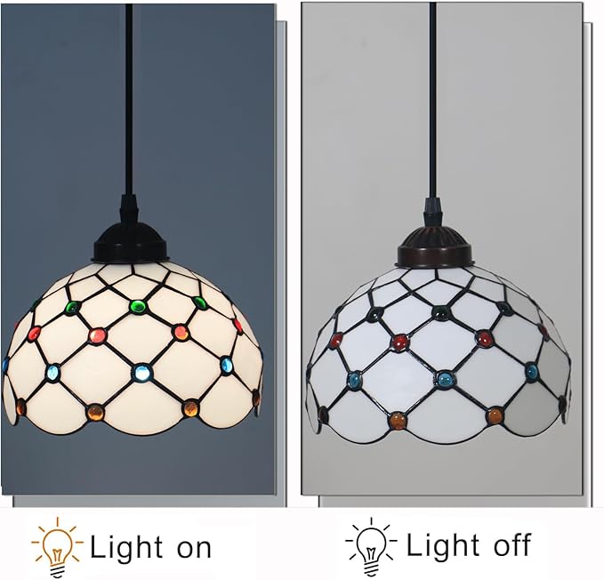 Hanging Lamp Tiffany Stained Glass Hanging Lights 8 Inch Pendant Lighting Fixtures for Kitchen Island Bar Hallway