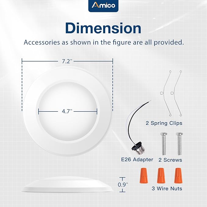 Amico 12 Pack 5/6 Inch LED Disk Lights, Dimmable Flush Mount Ceiling Disc Lights, 2700K/3000K/4000K/5000K/6000K Selectable, 12W Eqv 110W, 1050LM, Low Profile Surface Mount Ceiling Light, ETL&FCC