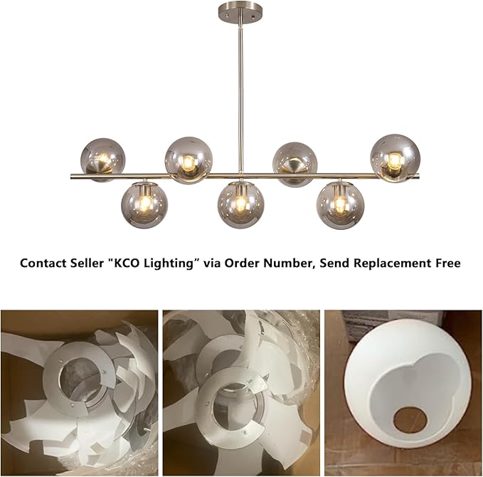 KCO Lighting Linear Globe Chandelier Brushed Nickel Pendant Lights Kitchen Island Silver Linear Pendant Lights Smoke Glass Chandelier Mid Century Modern Dining Room Light Fixture