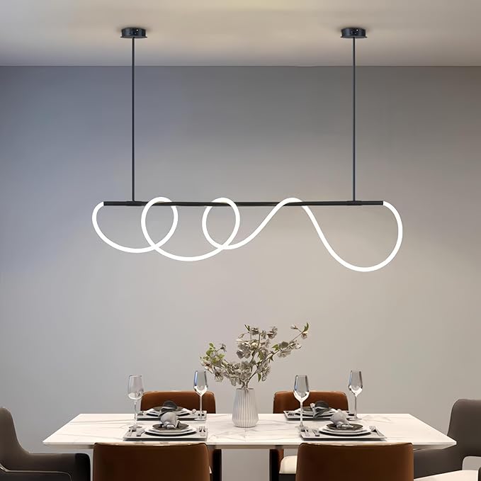 78" Dining Room Light Fixture, 41W LED Dimmable Chandelier with Remote Control, Linear DIY Pendant Lights Kitchen Island, Hanging Light Fixture for Bar (Black, 78 in)