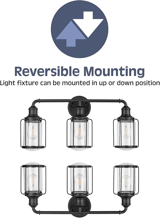 Prominence Home Lincoln Woods 3 Light Matte Black Industrial Bathroom Vanity Light with Cage and Clear Glass - 51545-01