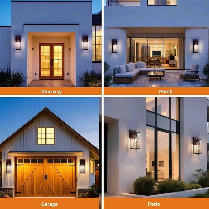 2 Pack 15'' Oil Rubbed Bronze Dusk to Dawn Outdoor Front Porch Lights for Outside, Large Exterior Lighting Fixtures Wall Mount for House, Wall Sconce Lamp, Waterproof Lantern Coach Lights for Garage