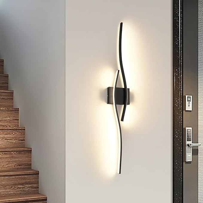 Modern LED Wall Sconce Set of Two with Remote Control, Stepless Colors 3000K-6000K & Dimming Black Wall Light with LED Wall Lamp for Bedroom Living Room Bathroom Hallway 39.4inch Length