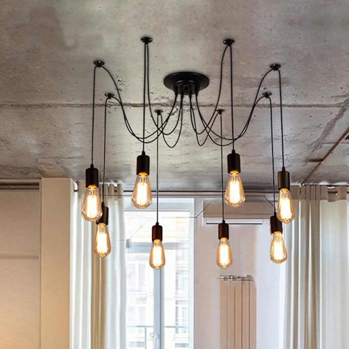Ceiling Spider Lamp Light Pendant Lighting, Antique Classic Adjustable DIY Lighting Chandelier Modern Chic Industrial Dining 8 Arms(Each with 1.7m Wire)
