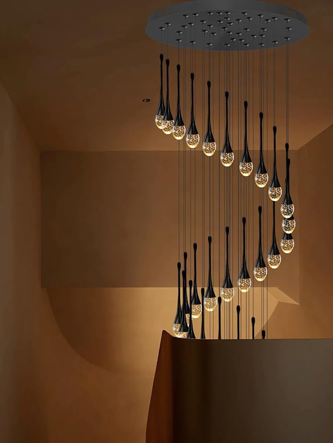 ykolupty Staircase Chandelier 42-Lights Crystal Ceiling Lights Adjustable Length 197inches Large Chandeliers for High Ceilings, Entryway Lighting Fixture Black