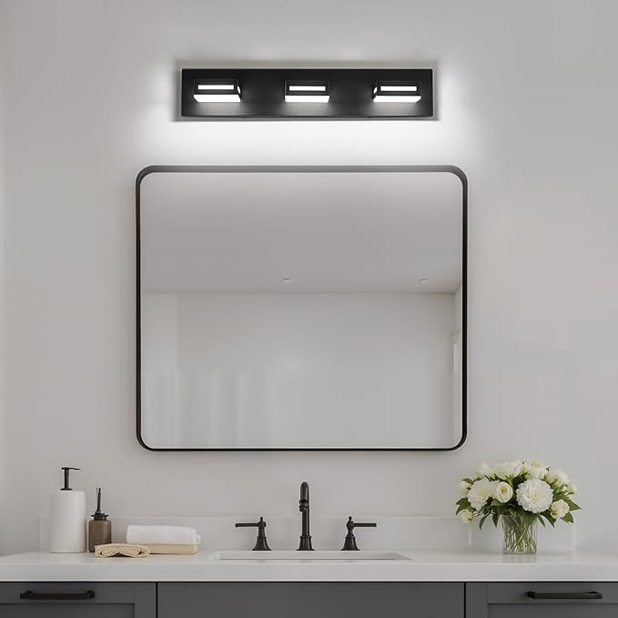 LED Modern Bathroom Light Fixtures, 3-Light 24-Inch Dimmable 5CCT Adjustable Matte Black Vanity Lights for Bathroom Lighting Fixtures Over Mirror, 350° Rotatable Wall Lamp