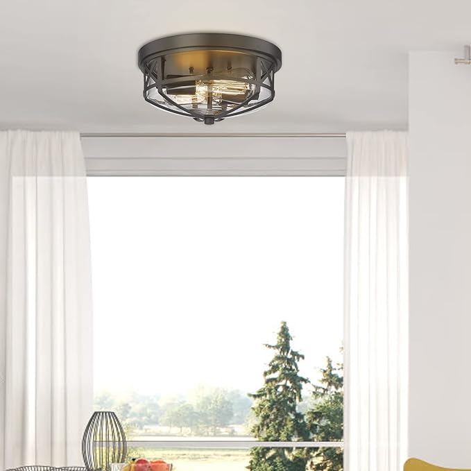 Darkaway Flush Mount Ceiling Light Fixtures Ceiling with Clear Glass Shade, Indoor Outdoor Ceiling Light for Hallway Entryway Bedroom Porch Kitchen 2-Light E26