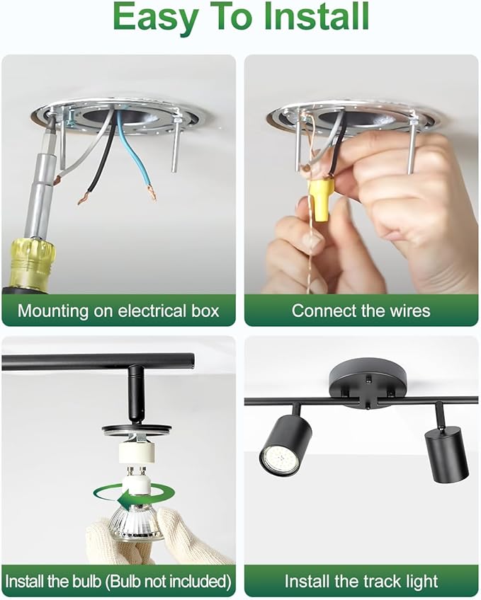 4 Ways Track Lighting, Rotatable Heads Tracks Light, Track Lightings Fixtures Ceiling with Foldable Arms, Modern Black Tracks Light for Kitchen, Living Room, Hallway(Bulbs Not Included)