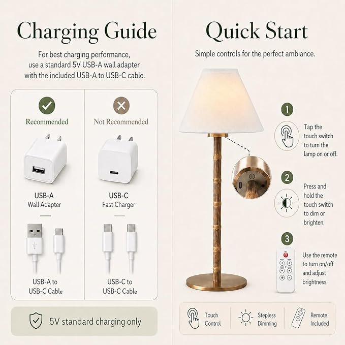 Bamboo Cordless LED Table Lamp – Rechargeable 24-Hour Battery, Dimmable Warm Light, 15" Portable Wireless Lamp with Remote for Indoor/Outdoor Use, Home, Patio, Restaurant – Coastal White