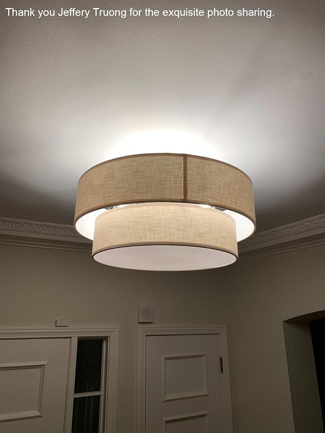 4 Light Semi Flush Mount Close to Ceiling Light Fixture,Cream Linen Fabric Shade Brushed Nickel Finish 18 inch for Bedroom,Living Room,Dining Room Hallway
