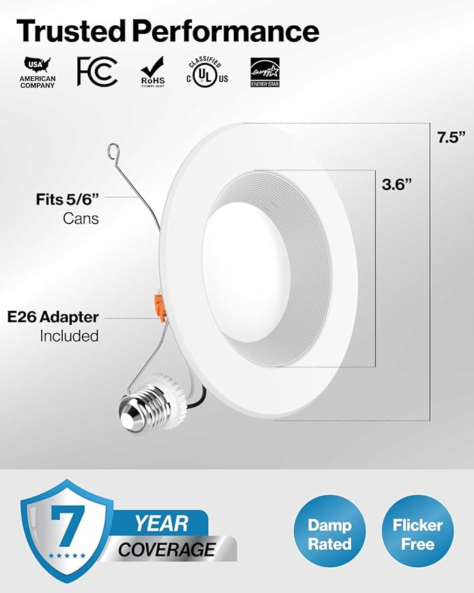 Sunco 12 Pack 6 Inch LED Recessed Light, Retrofit Downlight Can Lights for Ceiling, Baffle Trim, 1050 LM, 13W (75W Equivalent), 5000K Daylight, Dimmable, Damp Rated UL